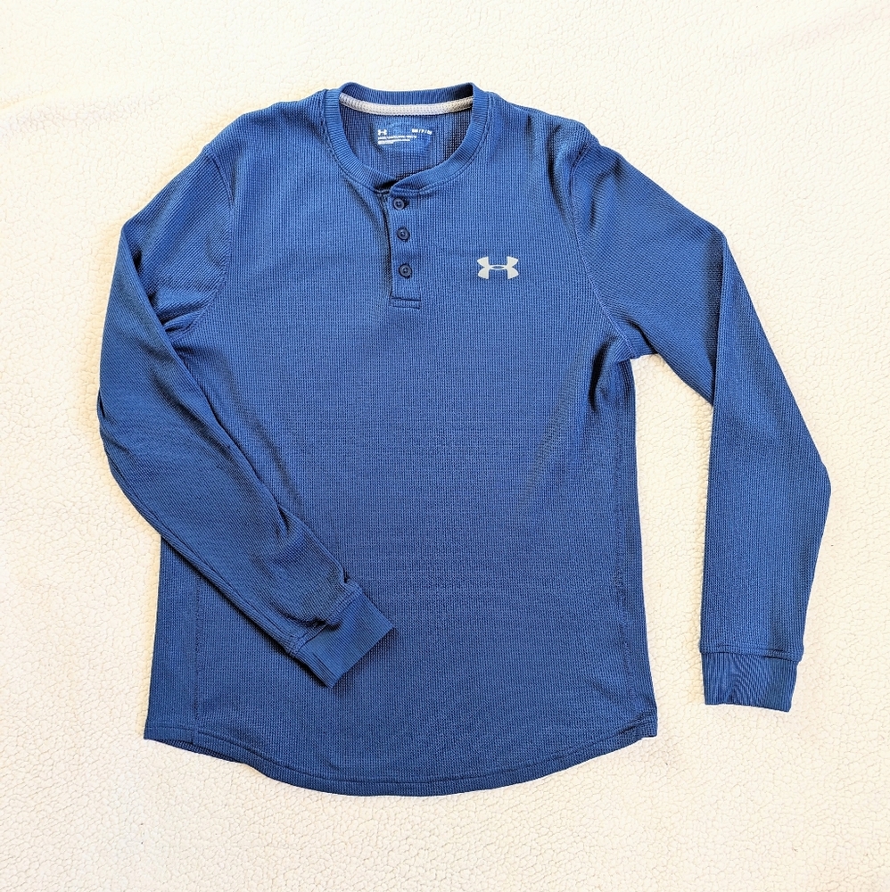 Under Armour Men's Small Blue Thermal Waffle Henley Size Small Royal Blue
